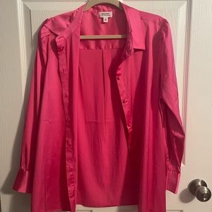 Satin pink button up long sleeve blouse